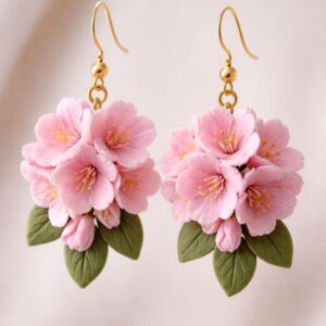 Handmade Rhododendron Flower Earrings Clay Jewelry