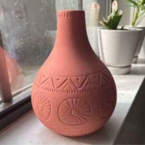Clay Flower Vase Orange Pink